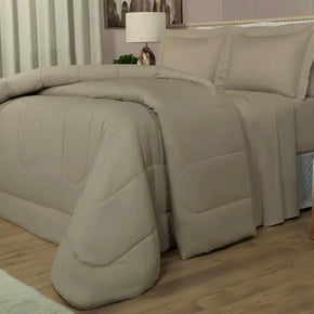 Completo Letto 5 Pezzi in Percalle di Cotone 200 Fili con Piumino - Vita Taupe - Life&Color