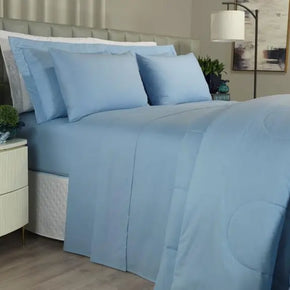 Set di Lenzuola in Puro Cotone 150 Fili - Colore Blu - Life&Color