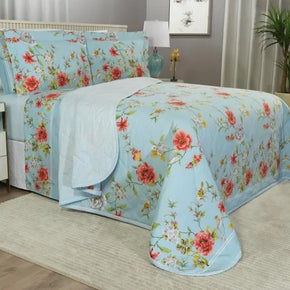 Completo Letto 7 Pezzi in Percalle di Cotone 200 Fili con Copriletto - Nicky Blu - Life&Color