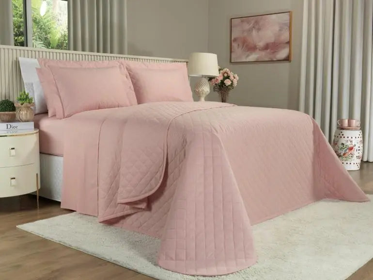 Set 1 Copriletto + 2 Copriguanciale 150 Fili - Colore Rosa Vintage - Life&Color