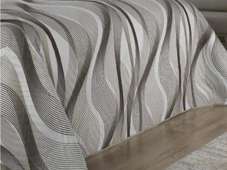 Set 1 Copriletto + 2 Copriguanciale Boutis in Microfibra Ultrasonic Stampata - Wave Taupe - Life&Color