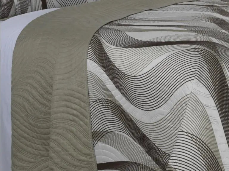 Set 1 Copriletto + 2 Copriguanciale Boutis in Microfibra Ultrasonic Stampata - Wave Taupe - Life&Color