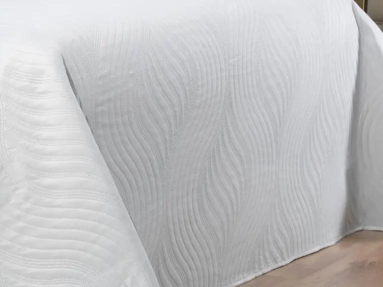 Set 1 Copriletto Boutis in Microfibra Ultrasonic + 2 Copriguanciale - Wave Bianco - Life&Color
